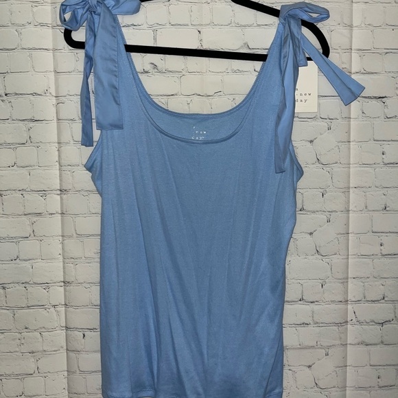 A New Day Blue Sleeveless Tie Strap Tank Top Casual Ribbed Knit - Picture 2 of 3